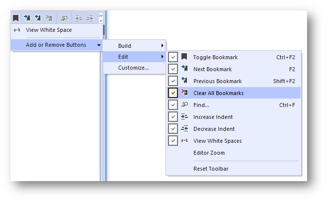 Toolbar quick customization menu: